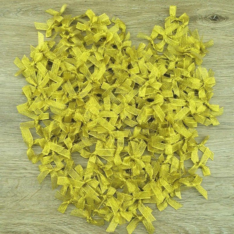Set 200 nơ ruy băng kim tuyến lấp lánh bằng polyester rộng 4cm màu vàng/bạc dùng trang trí giáng sinh DIY