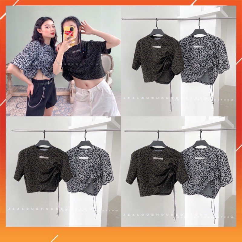 [Mã WASKT304 giảm 15% tối đa 30K đơn 99K] Áo croptop da báo dây rút ss01 5747