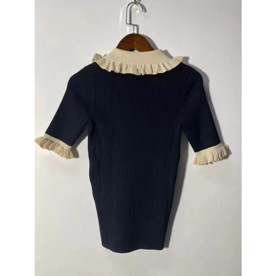 PYAE Sandro 2021 autumn and winter new women's women's wooden ear doll collar knitwear slim fit elegant top