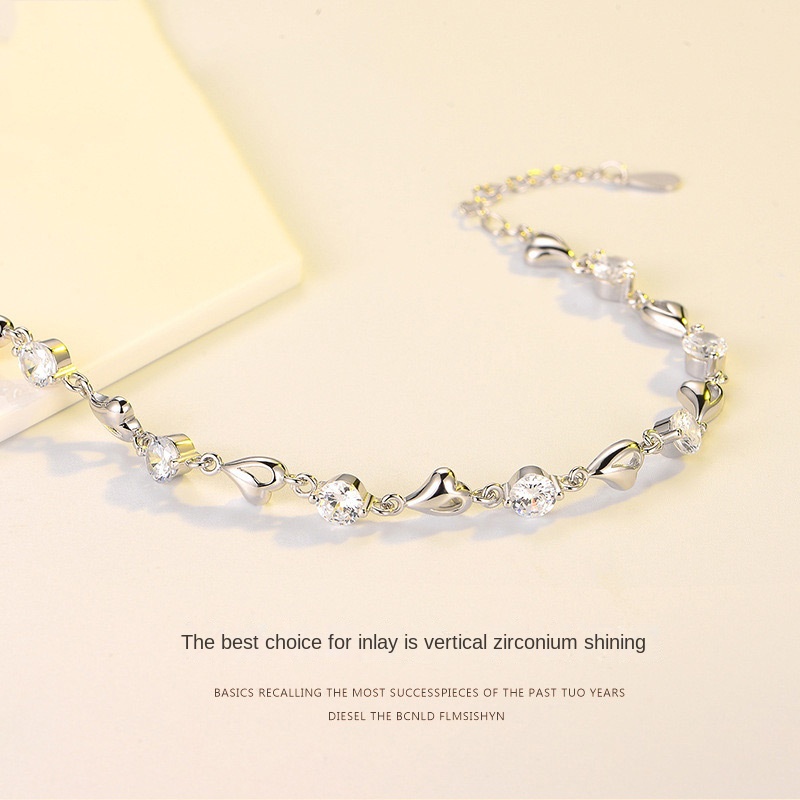 Vòng Tay Đính Đá Zircon Hình Trái Tim Xinh Xắn Cho Nữ