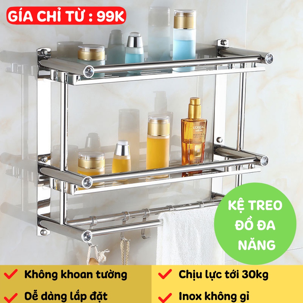 Giá Treo Khăn Nhà Tắm Kệ Nhà Tắm Để Đồ Dùng Inox Đa Năng Gắn Tường THANH XUÂN 98