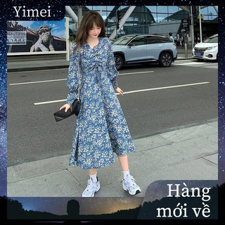 Women's Fashion Classic French Retro Classic Floral Print Long Sleeve V-neck Dress