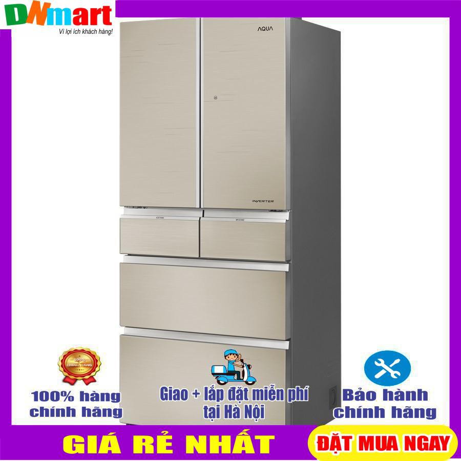 Tủ lạnh Aqua AQR-IG686AM(GC) tủ inverter 6 cửa màu vàng 553/515 lít