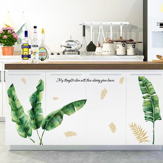 decal dán tường lá xanh