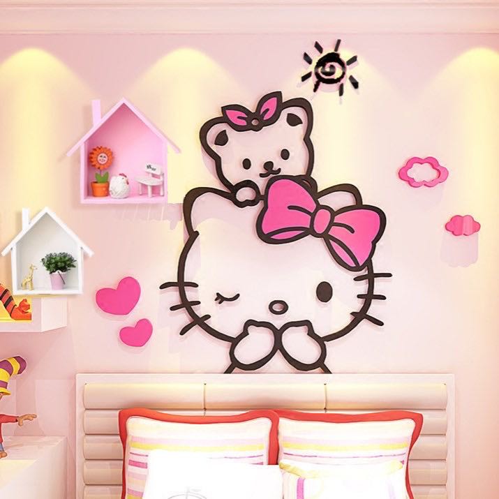 Sticker Acrylic hình Hello Kitty 3D trang trí phòng ngủ trẻ em dễ thương
