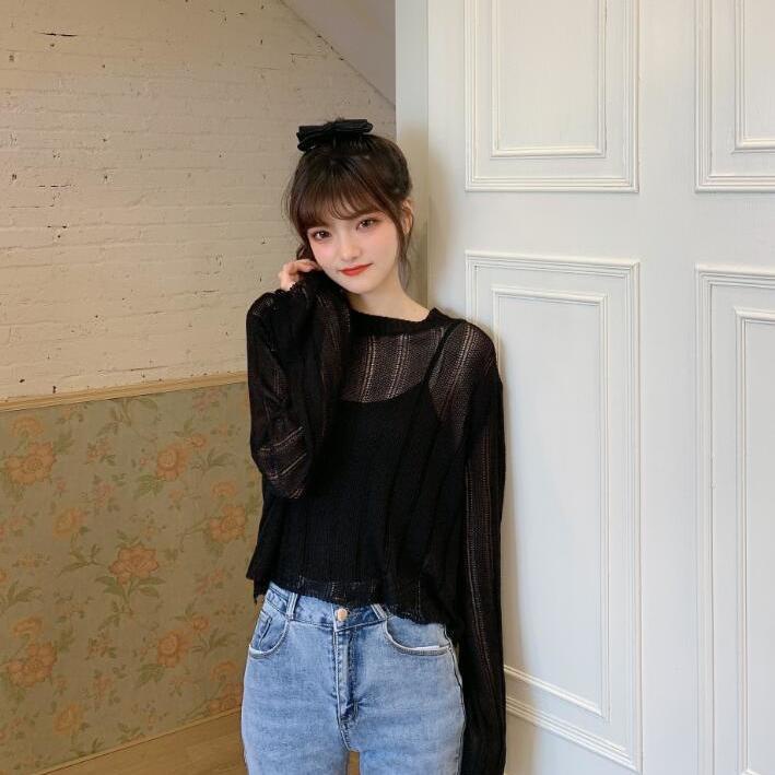 Áo sweater Dệt Kim Mỏng Tay Ngắn Phong Cách Hàn Quốc Thời Trang Cho Nữ