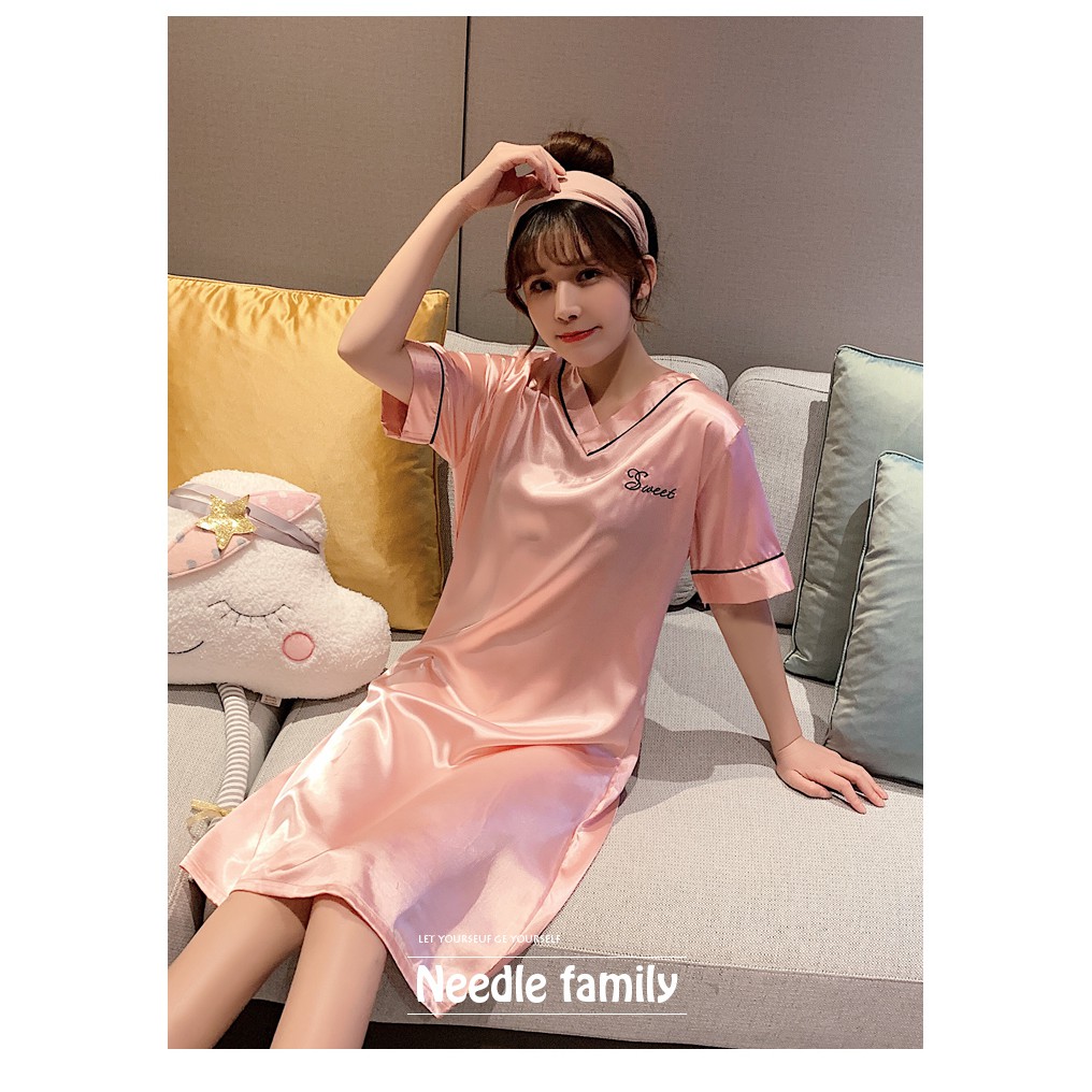 Đầm ngủ phi lụa tay ngắn mùa hè dễ thương , váy ngủ họa tiết dễ thương hàng Quảng Châu | BigBuy360 - bigbuy360.vn