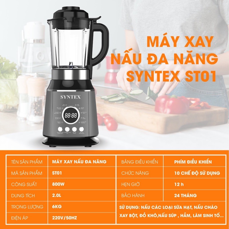 Máy Xay Nấu Đa Năng SYNTEX, dung tích 2l, công suất 800w, bảo hành 24 tháng