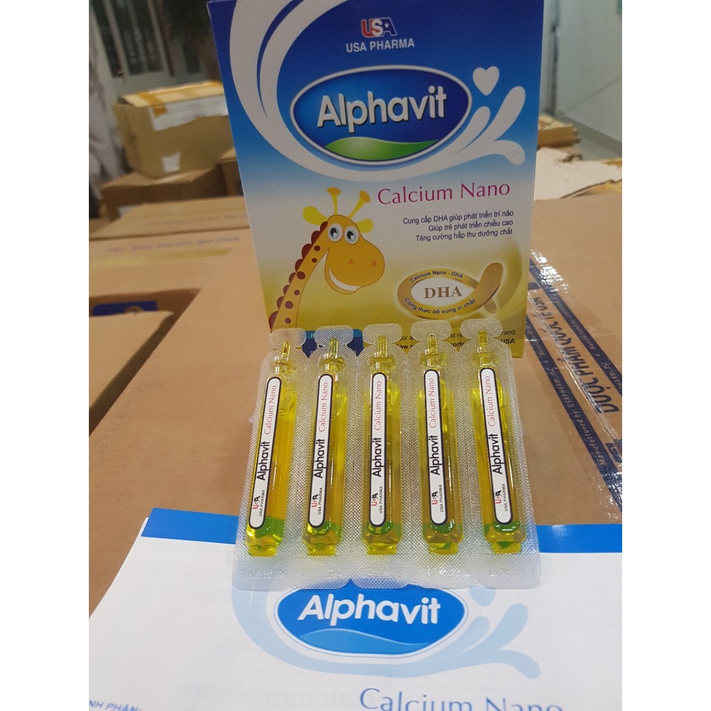 Alphavit Calcium - Siro Bổ Sung Canxi Cho Bé - Nhanh Mọc Răng - Phát Triển Chiều Cao - Chống Còi Xương Hộp 20 Ống Nhựa