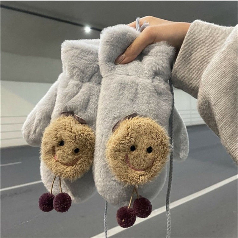 Găng tay đi xe máy cổ bằng vải bông dày ấm áp mùa đông họa tiết hoạt hình xinh xắn cho nữ sinh