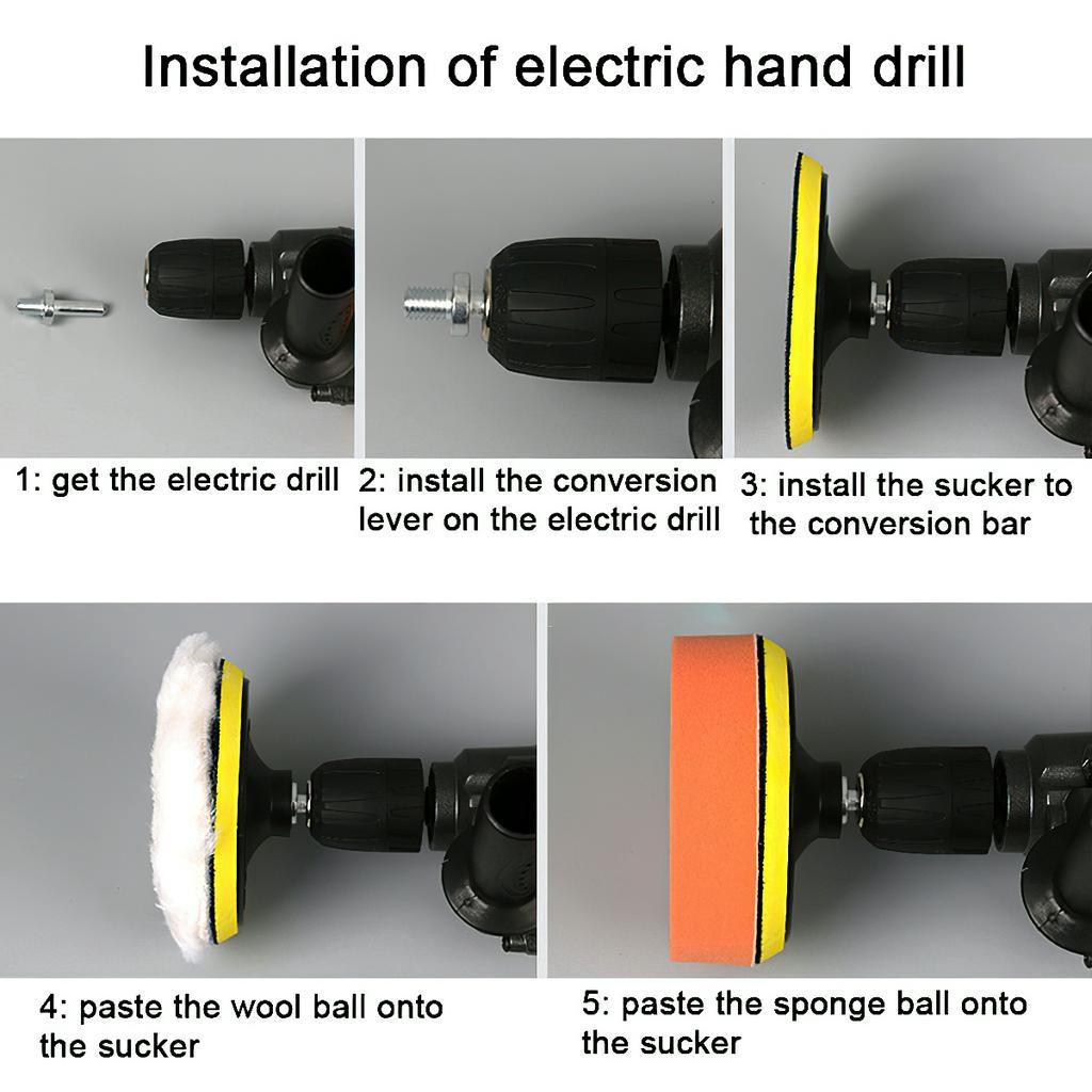 Bộ phớt sáp đánh bóng gắn máy khoan điện, dụng cụ chế máy đánh bóng xe ô tô cầm tay mini