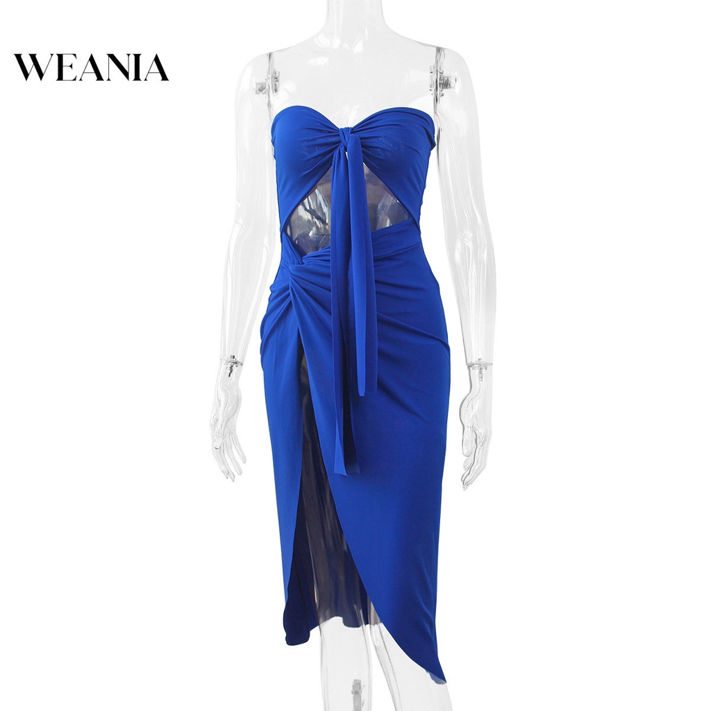 Đầm dự tiệc WEANIA trễ vai thiết kế xẻ tà quyến rũ