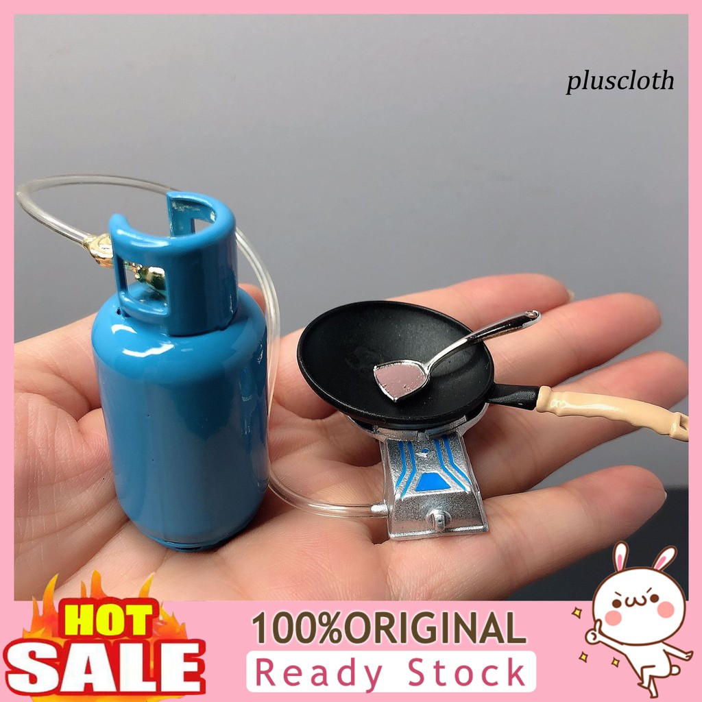 Mô hình bếp chảo muỗng bình gas cỡ nhỏ tỉ lệ 1 / 12 trang trí nhà búp bê
