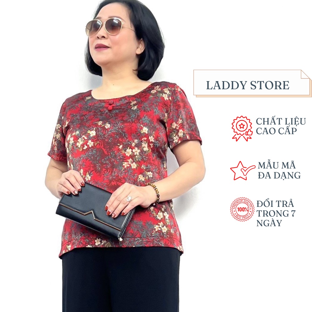 Áo Kiểu Nữ Trung Niên Tay Cộc Chất Liệu Lụa Satin Cao Cấp Dành Cho Người Trung Tuổi 2022 - Laddy Store