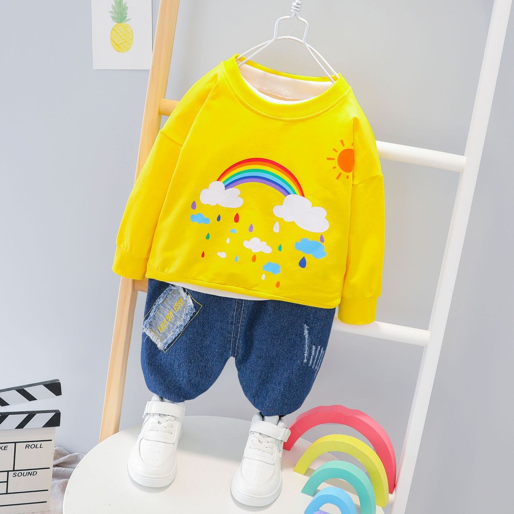 BS26 Size80-120 (6-21kg) set bộ bé trai (áo thun + quần jean dài) Thời trang trẻ Em hàng quảng châu