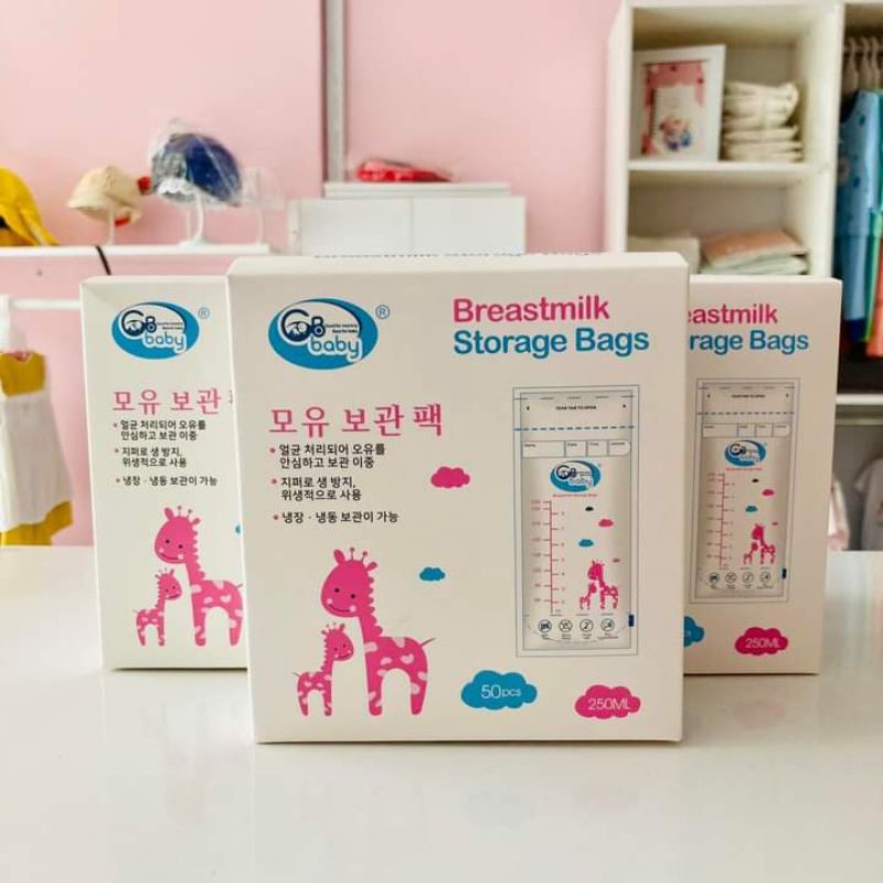 (Bao bì mới) COMBO 2 HỘP 100 túi trữ sữa mẹ 250ml GB Baby (Hàn Quốc)