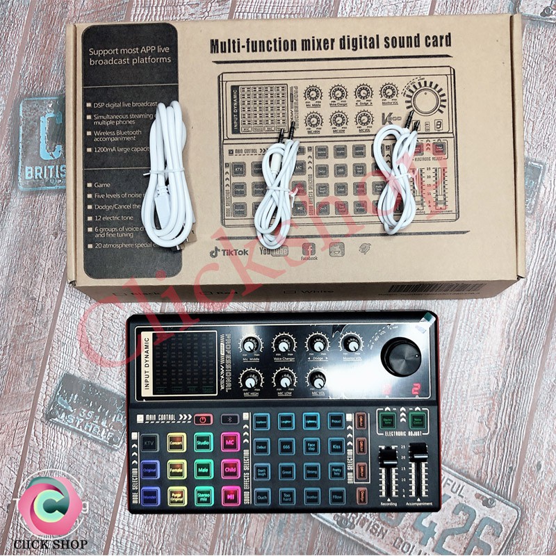 Sound card k300 có bluetooth auto tune hỗ trợ các mic thu âm livestream hay mic karaoke - K300 tích hộp pin và đèn led