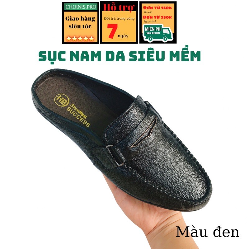 Giày Sục Da Nam Cao Cấp - Sục Da Bò -Giày Lười Da Giá Tại Xưởng Choinis Size từ 37-43 Giày Hở Gót