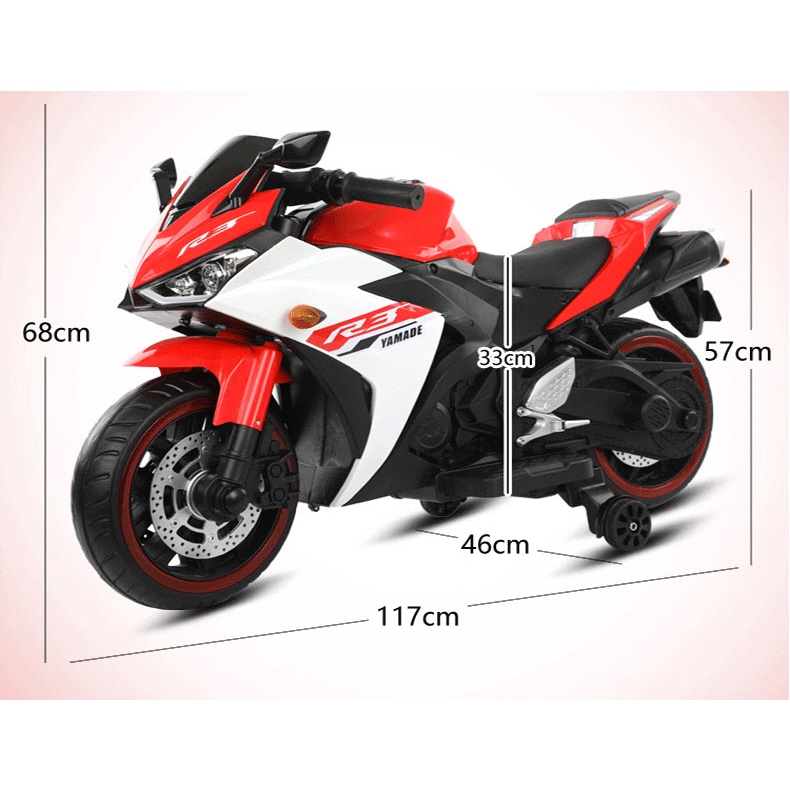 Xe máy điện trẻ em phân khối lớn Ducati R3 cho bé 3-8 tuổi, có thể tháo bánh phụ thành xe 2 bánh, đèn nhạc vui nhộn