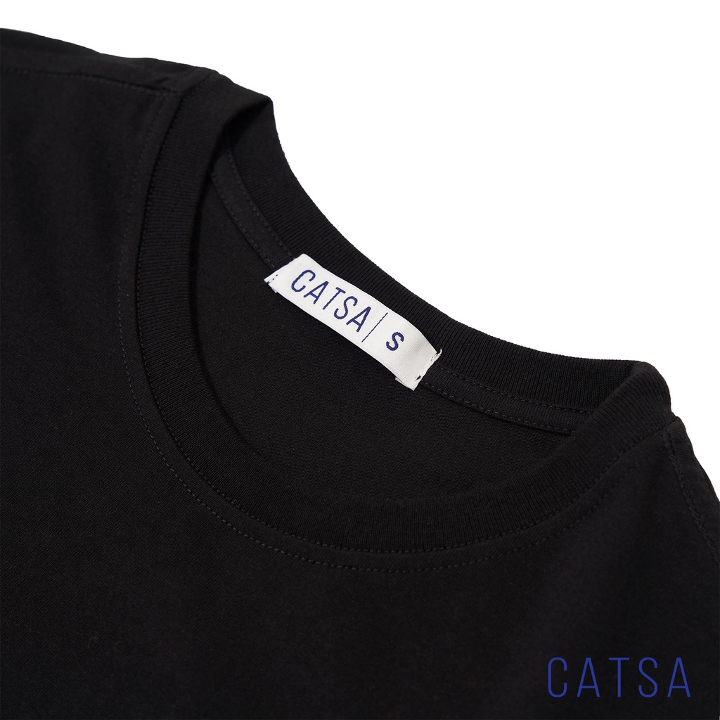 Áo thun nam đen trơn cổ tròn cotton CATSA form  regular fit in INSIDER co giãn thoáng mát ATN248