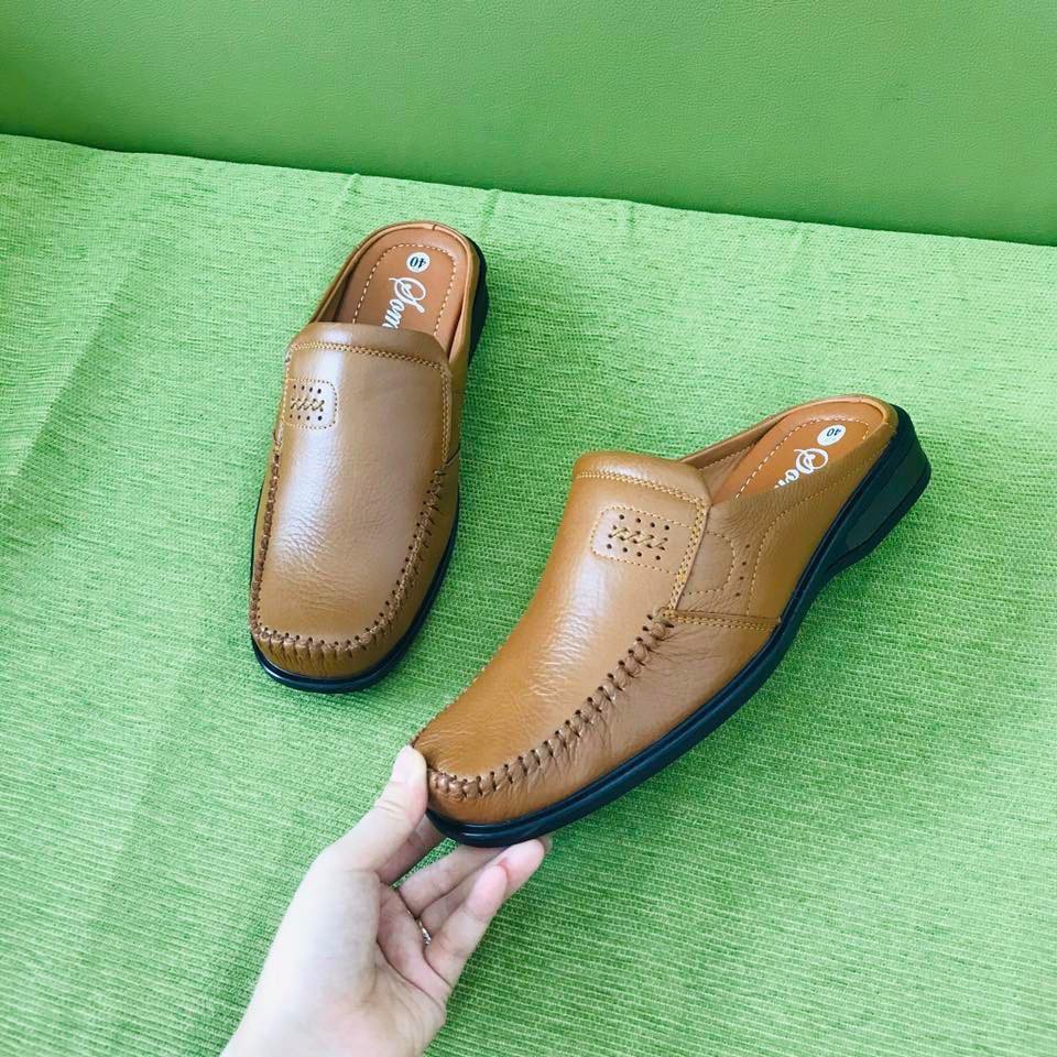 [shop giay minh thu] Dép nam bít mũi, da bò nguyên tấm 3cm MT80