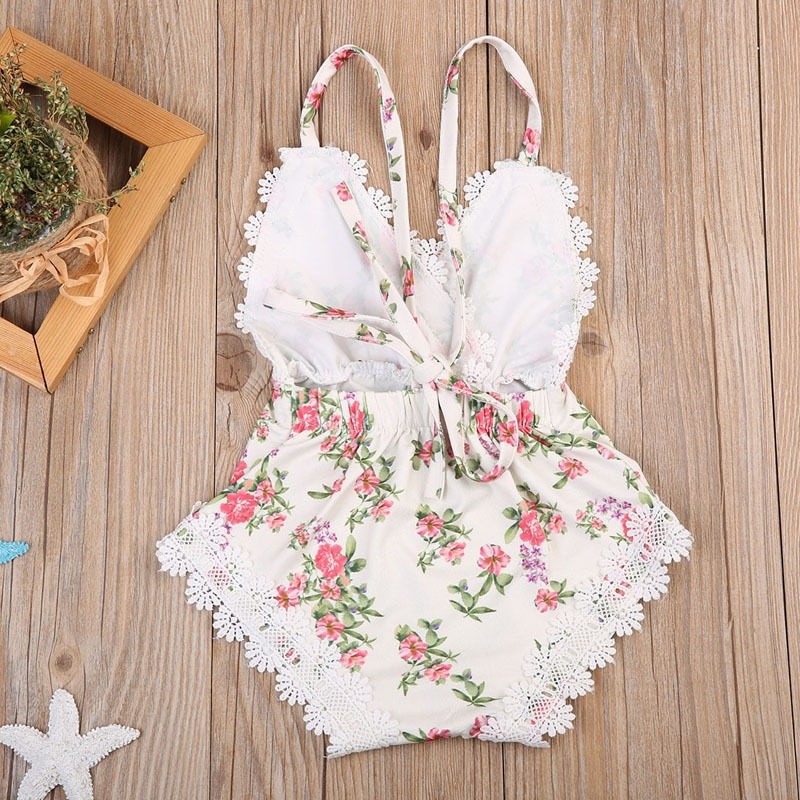 BღBღNewborn Toddler Baby Girls Clothes Bodysuits Sleeveless Flower Lace Floral Jumpsuit Sunsuit Clothing