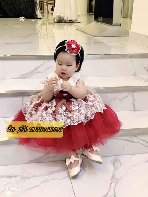 Đầm công chúa cao cấp ren tầng cực xinh cho bé ( Tặng cài hoa )