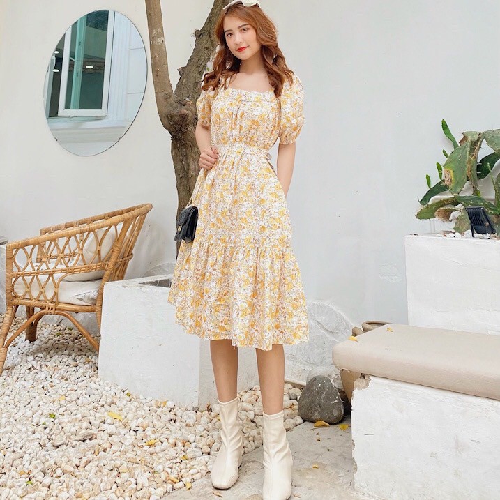 Đầm Babydoll Hoa chất Kate mềm mịn, đầm bầu Maxi cho các mẹ đi biển, du lịch VINTAGE STORE