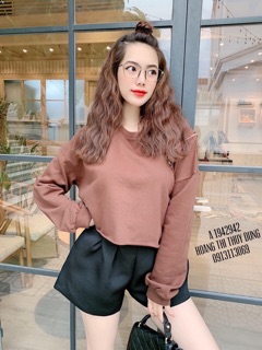 Croptop Tay Dài Phối Dây Kéo