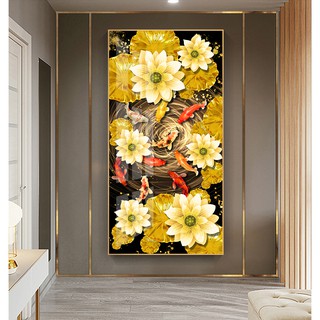 Tranh treo tường VTC tranh Cá chép tài lộc may mắn chất liệu bóng kính hoặc vải canvas chin ca 120x240 cm 17-8-2020