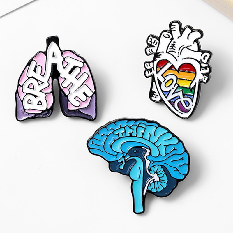 Sawadik Organ Enamel Pins Custom Heart Lung Brain Brooch Lapel Pin Shirt Bag Love Breath Mind Badge Cartoon Jewelry Gift For Friends