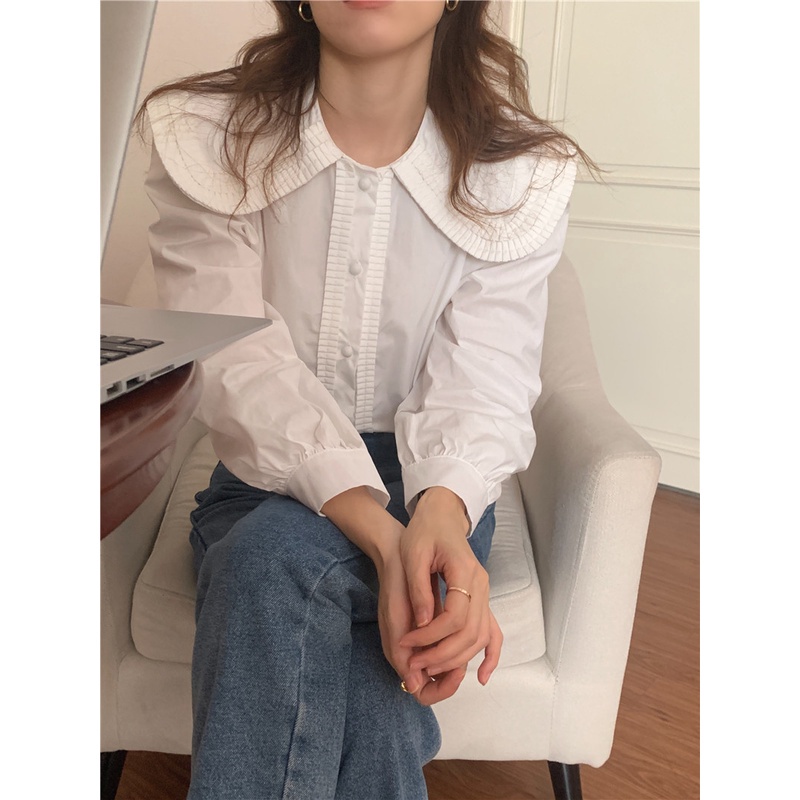 Áo sơ mi dài tay phối ren thời trang thanh lịch cho nữ 48257