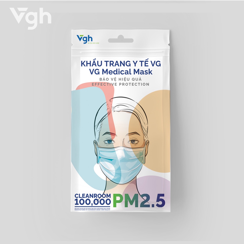 Khẩu trang y tế VG Medical Mask túi zip tiện lợi, ngăn ngừa bụi siêu mịn 95%  - Túi 10 chiếc