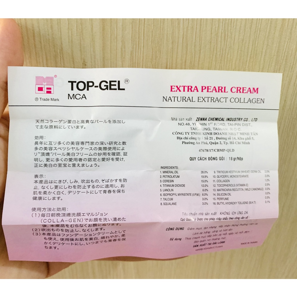 1 HỘP KEM DƯỠNG TRẮNG DA MỜ NÁM TOP-GEL 18G - SẢN PHẨM CỦA ĐÀI LOAN