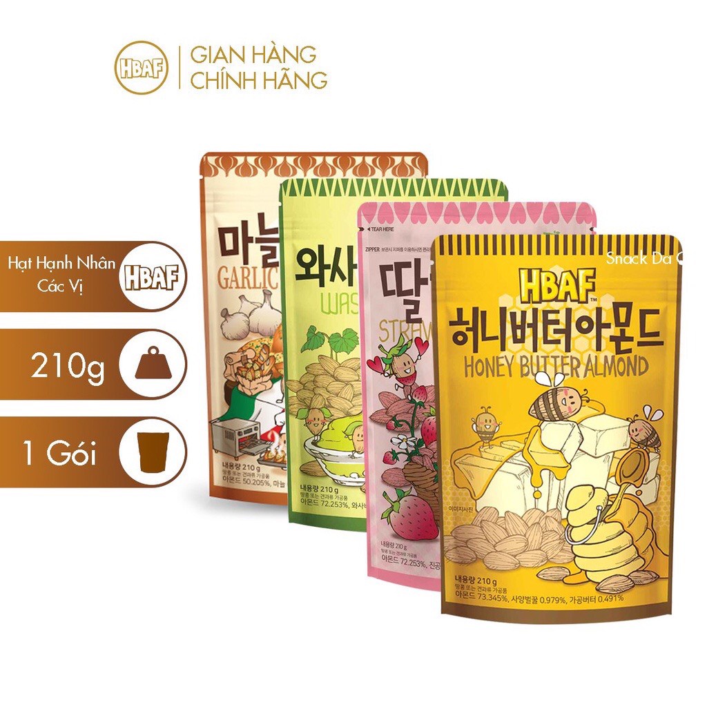 Hạt Hạnh nhân tẩm Vị HBAF Hàn Quốc Nhiều Vị 130g và 210g