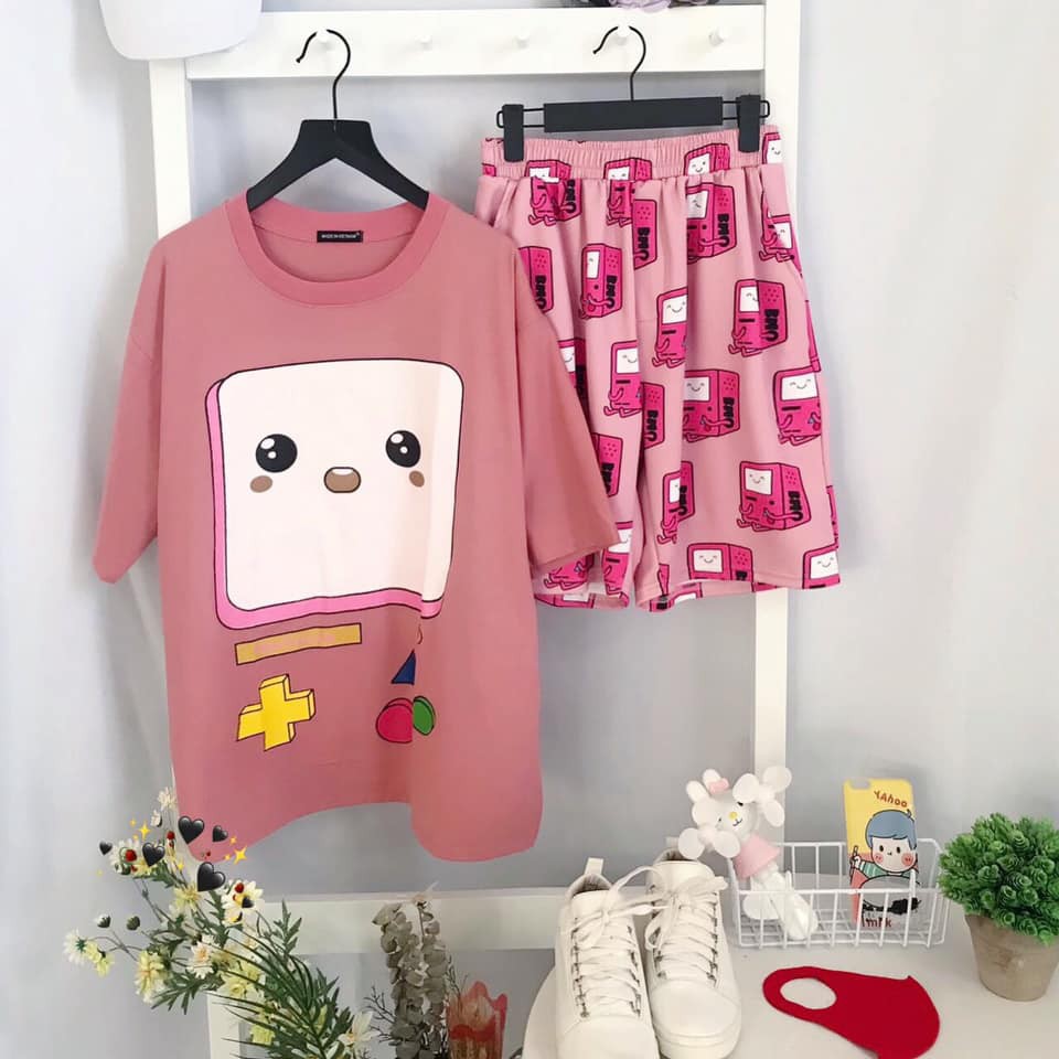 Set áo BMO đen + quần short cartoon BMO unisex