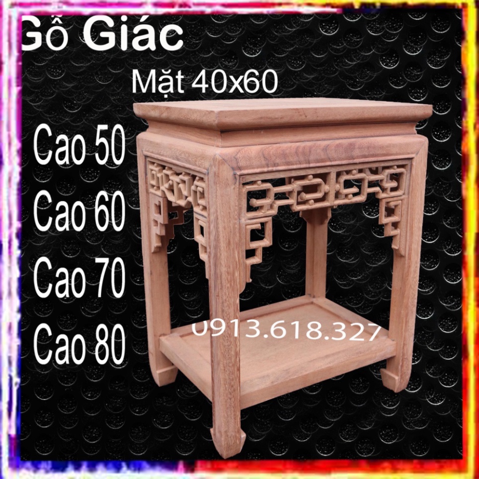 Đôn chiện gỗ giác chữ nhật trang trí kê đồ phòng khách mặt 40x60