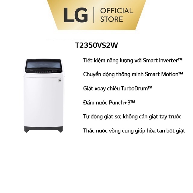 [Mã ELLGMAY giảm 10% đơn 500K] Máy giặt LG inverter 10.5kg (trắng) - T2350VS2W - Miễn phí lắp đặt