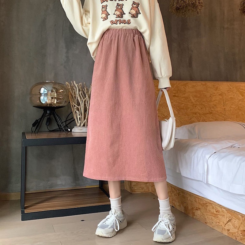 [LININ] Chân Váy Nhung Chữ a Lưng Cao Ôm Dáng Phong Cách Preppy Nhật Bản Ngọt Ngào Mùa Thu Đông