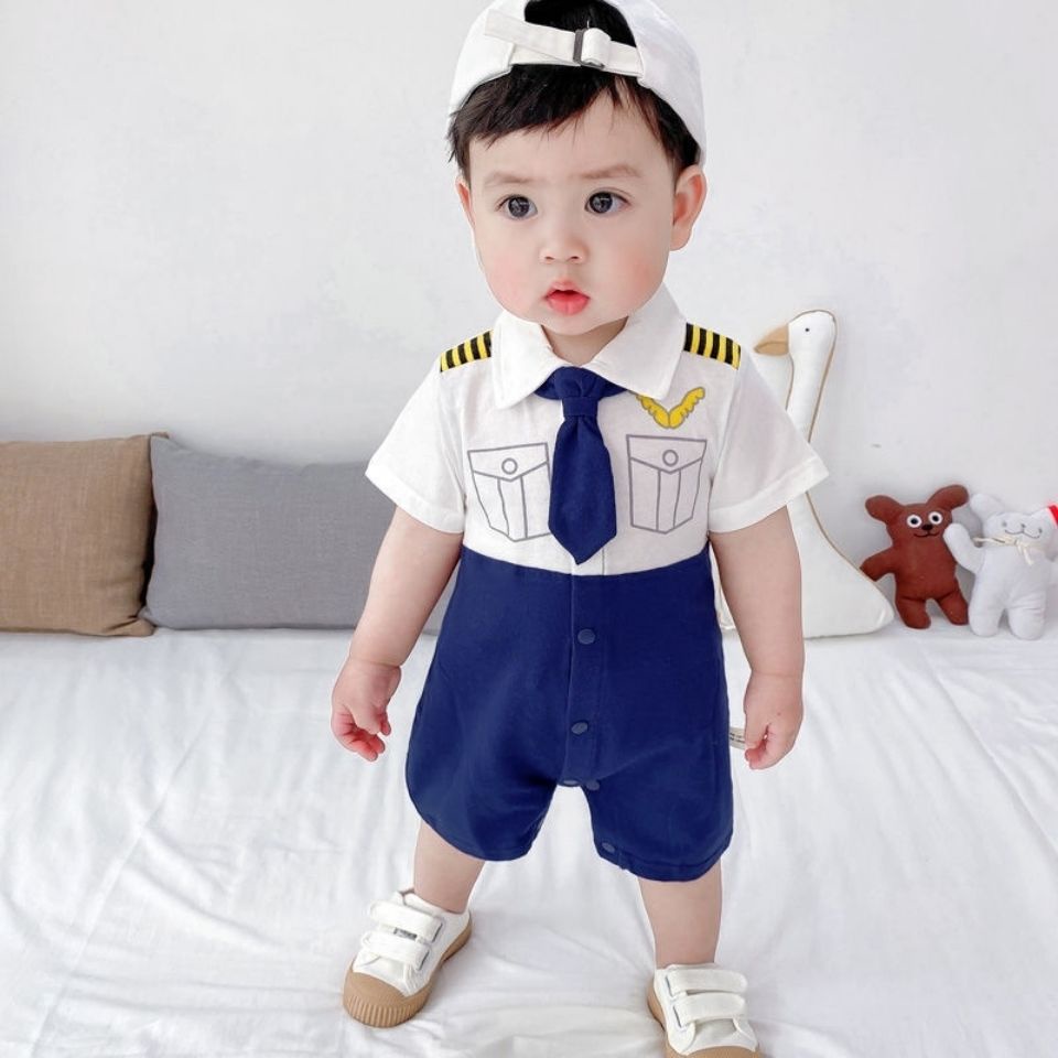 Bộ Áo Liền Quần Tay Ngắn Chất Liệu Cotton Mỏng Thời Trang Mùa Hè Cho Bé Trai