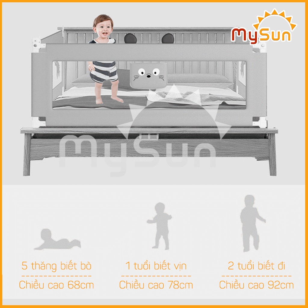 Thanh chắn giường dạng trượt cho bé 1m2 1m5 1m8 1m9 2m2 tấm khung thép an toàn MySun