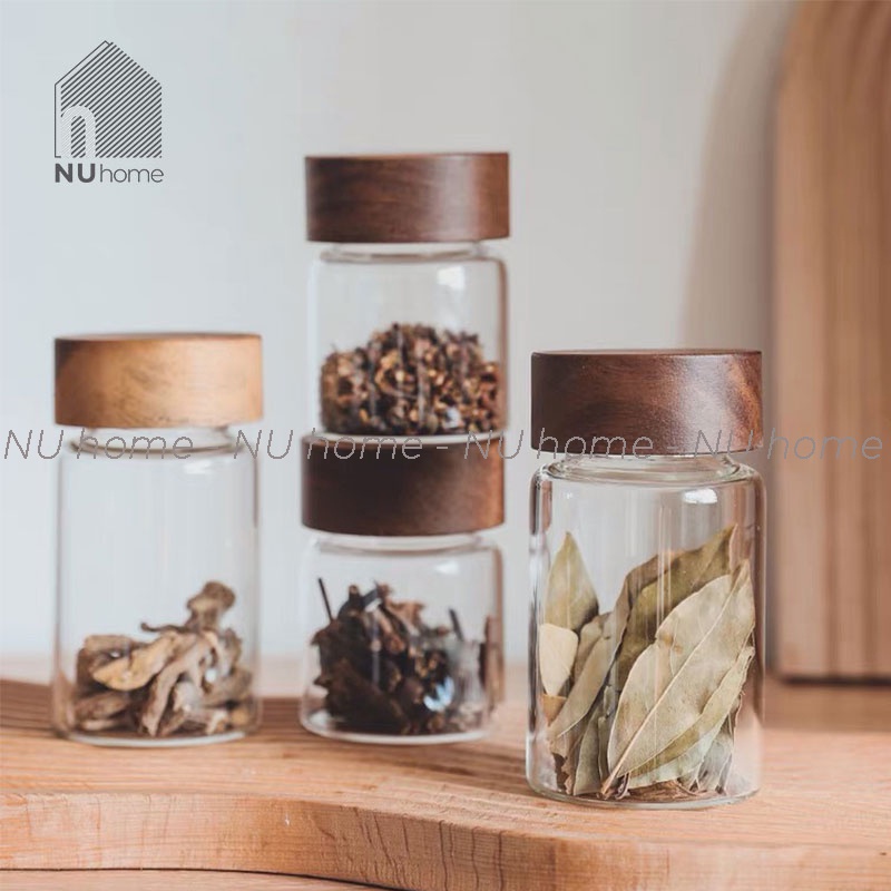 nuhome.vn | Hũ thuỷ tinh nắp gỗ - Gyro, lọ đựng gia vị, hạt, đồ khô được thiết kế đơn giản, đẹp mắt theo phong cách Nhật