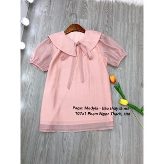 [HÀNG MỚI VỀ] Áo bầu sau sinh mùa hè hồng pastel - Áo bầu công sở cổ sen thắt nơ thiết kế Medyla - A35
