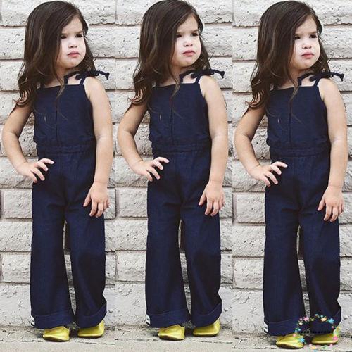 ღWSVღFashion Kids Condole Belt Cowboy Jumpsuit Baby Girls Strap Denim Rompers Overalls Long Pants Clothes