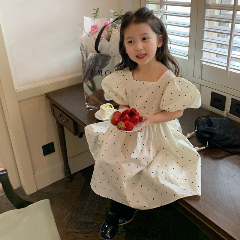 Đầm Công Chúa Tay Phồng Họa Tiết Chấm Bi Dễ Thương Phong Cách Phương Tây Thời Trang Mùa Hè Cho Bé Gái
