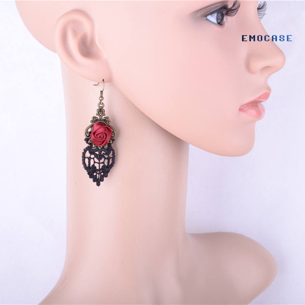 Bông Tai Phối Ren Hoa Phong Cách Gothic Thời Trang Halloween