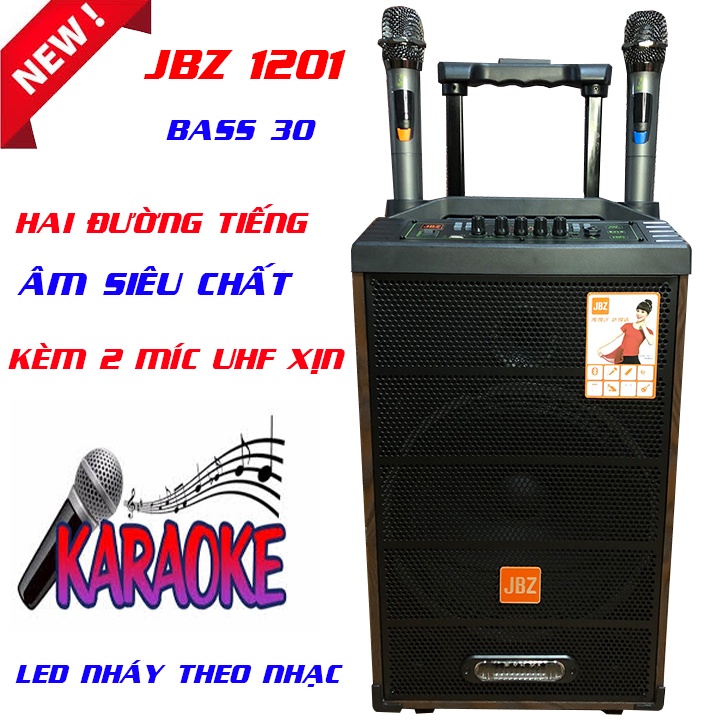 LOA KÉO BASS ĐÔI JBZ 1201 BASS 30, ÂM THANH TUYỆT HẢO, KÈM 2 MÍC UHF XỊN