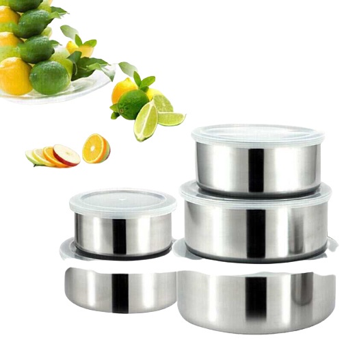 Bộ 5 thố inox không quai giúp bảo quản thực phẩm tủ lạnh có nắp đậy đựng đồ ăn tiện lợi - Chất liệu an toàn không gỉ