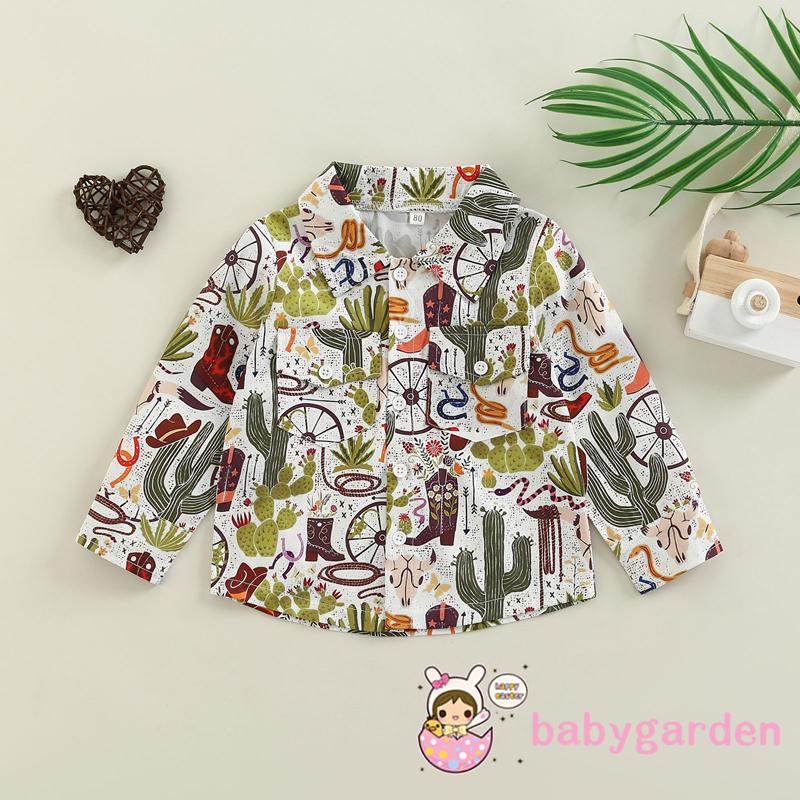 Áo Sơ Mi Tay Dài Cổ Bẻ Dáng Rộng Cài Khuy In Họa Tiết Kiểu Đường Phố Thời Trang Dự Tiệc Cho Bé Trai 6 Tháng - 5 Tuổi