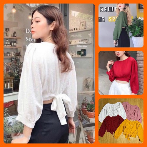 Áo kiểu voan croptop buộc nơ xinh xắn HÀNG Y HÌNH